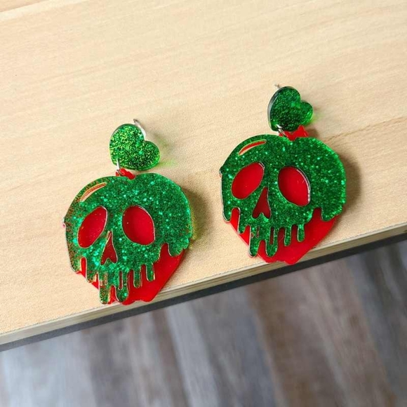 Disney Snow White poison Apple glitter Earrings - Picture 2 of 6
